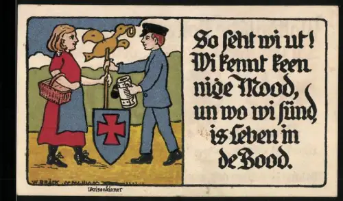 Notgeld Lübeck 1921, 50 Pfennig, Segelschiff und plattdeutscher Text