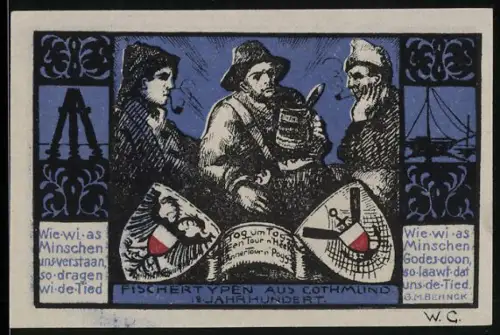 Notgeld Lübeck 1921, 75 Pf., Fischer und Landschaftsmotive