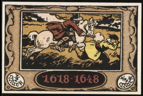 Notgeld Stuttgart 1921, 1/2 Mark, Reiterüberfall und Weidelandschaft mit Bäumen und Kühen