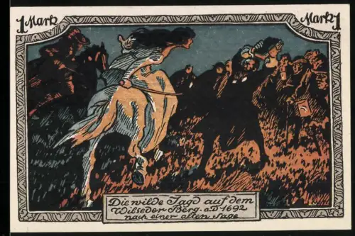 Notgeld Stuttgart 1921, 1 Mark, Die wilde Jagd und Landschaft mit Hirschen