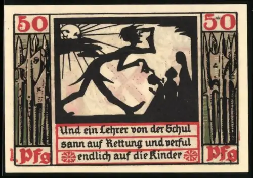 Notgeld Naumburg a. Saale 1920, 50 Pfennig, Lehrer rettet Kinder, Stadtwappen mit Schlüssel und Schwert