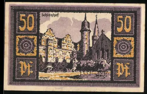 Notgeld Merseburg 1921, 50 Pfennig, Schloss und Rabe auf Ring