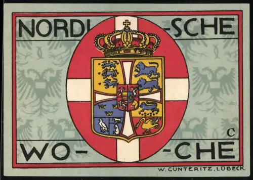 Notgeld Lübeck 1921, 50 Pf., Wappen mit Krone und Stadtkirche bei Musterschau