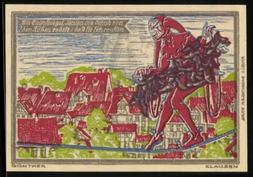 Notgeld Kneitlingen 1921, 75 Pfennig, Seiltänzer und Eulenmotif