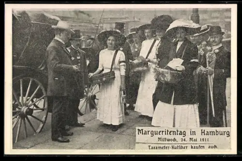 AK Hamburg, Margueritentag am 24. Mai 1911, Taxameter-Kutscher und Blumenverkäuferinnen