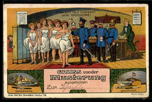 AK Frauen bei der Musterung für die Kavallerie, ärztliche Untersuchung, Zukunftsbild