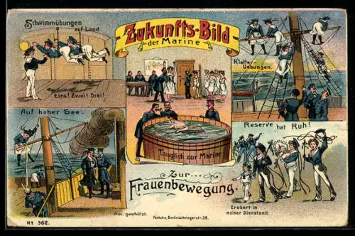 AK Gruss von der Musterung, Zukunfts-Bild der Marine zur Frauenbewegung