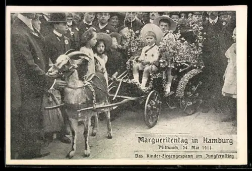 AK Hamburg, Margueritentag im Jahr 1911, Kinder-Ziegengespann am Jungfernstieg