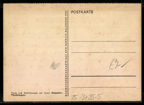 AK Tanks und Rohrleitungen auf einem Dapolin-Tanklager, Reklame