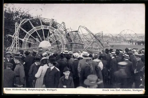 AK Echterdingen, Zeppelin nach dem Brand am 5. August 1908