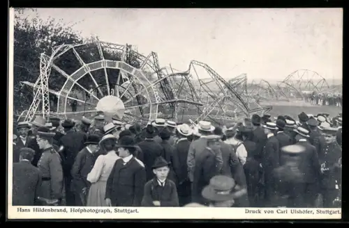 AK Echterdingen, Zeppelin-Luftschiff nach dem Brand am 5.8.1908