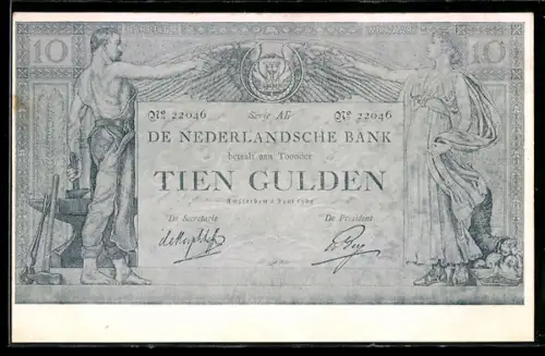 AK Schmied und Frau auf einem niederländischen zehn Gulden-Schein