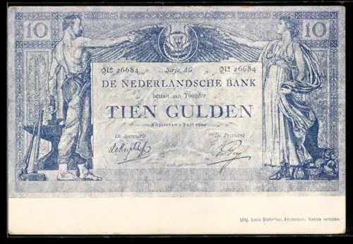 AK Schmied und Frau auf einem niederländischen zehn Gulden-Schein