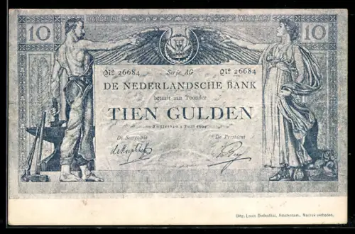 AK Schmied und Frau auf einem niederländischen zehn Gulden-Schein