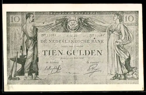 AK Schmied und Frau auf einem niederländischen zehn Gulden-Schein