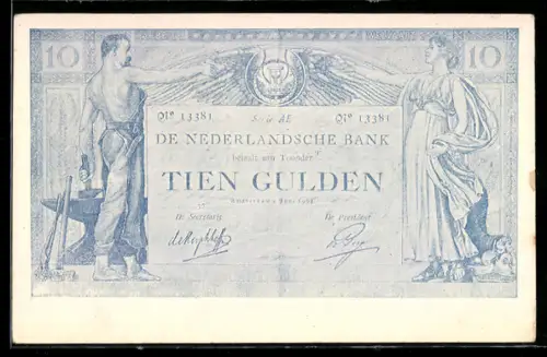 AK Schmied und Frau auf einem niederländischen zehn Gulden-Schein