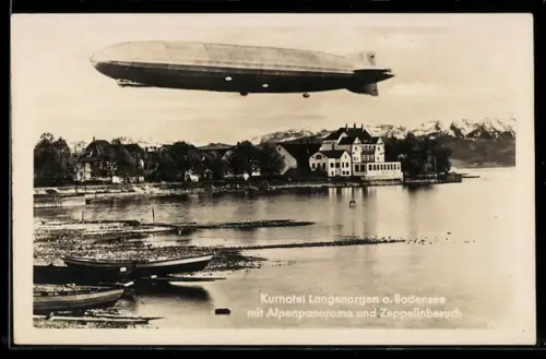AK Langenargen / Bodensee, Zeppelin über dem Kurhotel