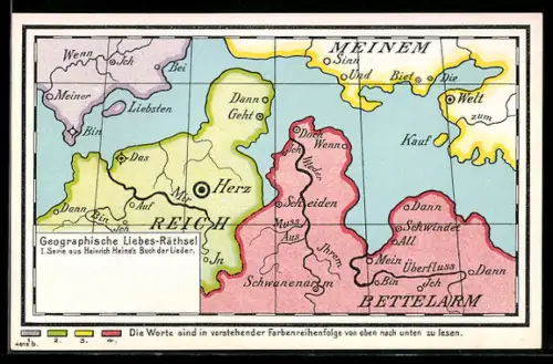 AK Landkarte mit geographischem Liebes-Rätsel