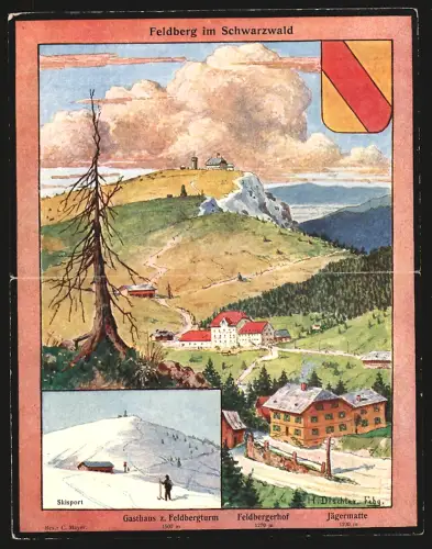 Künstler-Klapp-AK Feldberg im Schwarzwald, Gasthaus zum Feldbergturm, Feldbergerhof, Jägermatte