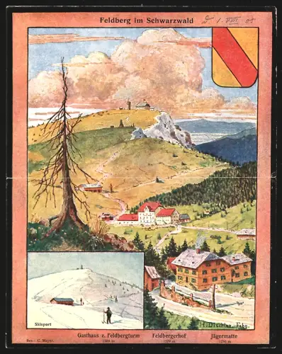 Künstler-Klapp-AK Feldberg im Schwarzwald, Gasthaus zum Feldbergturm, Feldbergerhof, Jägermatte