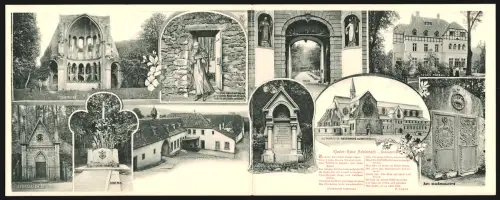 Klapp-AK Königswinter, Kloster Heisterbach, Chor-Ruine, Erbbegräbnis, Denkmal, Ökonomiegebäude, die alte Abtei