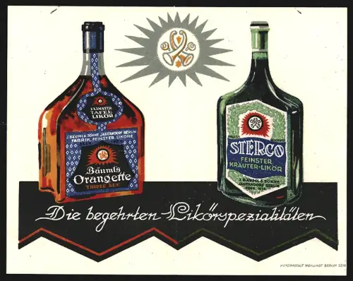 Klapp-AK Berlin, J. Bäuml & Söhne & Co. GmbH, Weydingerstr. 9, Flasche mit Sterco Feinster Kräuter-Likör