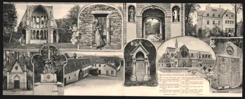 Klapp-AK Königswinter, Kloster Heisterbach, Chor-Ruine, Erbbegräbnis, Denkmal, Ökonomiegebäude, die alte Abtei
