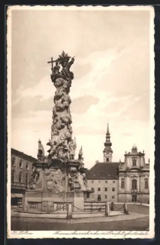 AK St. Pölten, Franziskanerkirche mit Dreifaltigkeitssäule