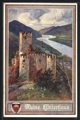 Künstler-AK Spitz an der Donau, Hinterhaus, Blick zur Ruine, Deutscher Schulverein