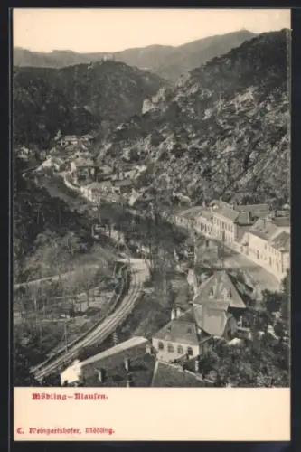 AK Mödling, Klausen, Talansicht mit Bahngleis