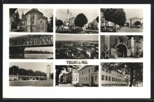 AK Tulln a. d. D., Brücke, Ortspanorama, Kirche