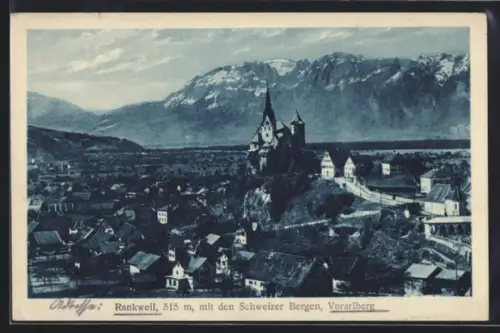 AK Rankweil /Vorarlberg, Panorama mit den Schweizer Bergen