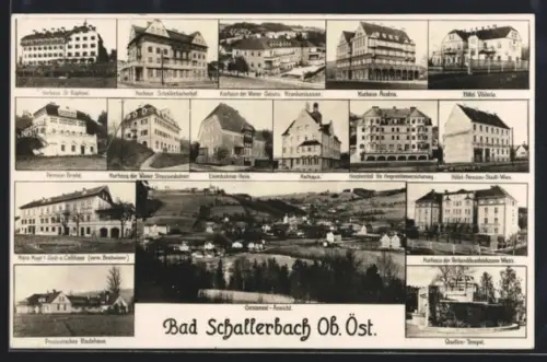 AK Bad Schallerbach /Ob. Öst., Hans Mayr`s Gasthaus, Eisenbahner-Heim, Rathaus, Hotel Viktoria
