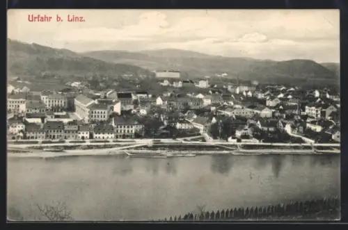 AK Urfahr b. Linz, Panorama mit Flussufer