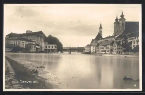 AK Steyr /O. Ö., Panorama mit Brücke und Kirche