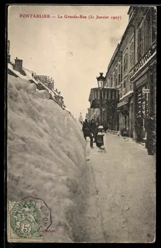 AK Pontarlier, La Grande-Rue sous la neige, Janvier 1907