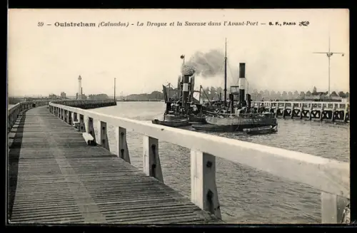 AK Ouistreham, La Drague et la Suceuse dans l`Avant-Port