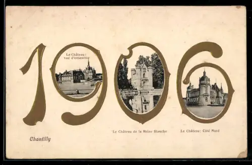 AK Chantilly, Le Château de la Reine Blanche, Le Château Côté Nord, 1906