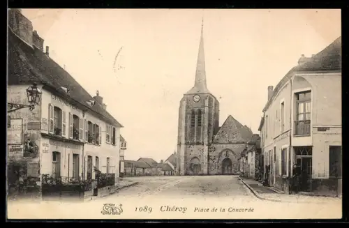 AK Cheroy, Place de la Concorde, L`Eglise