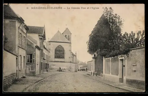 AK Mézières-sur-Seine, La Grande Rue et l`Eglise