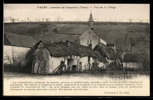 AK Vachy /Yonne, Vue sur le Village avec chaumières et chapelle élégante