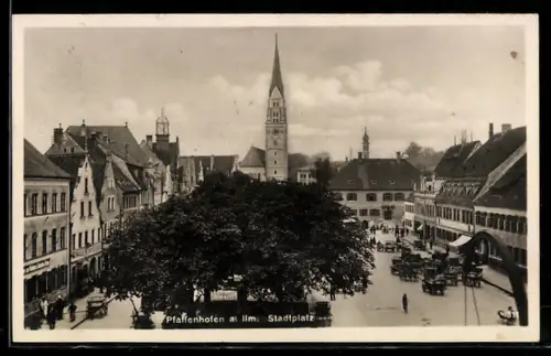 AK Pfaffenhofen a. Ilm, Stadtplatz mit Kirche aus der Vogelschau