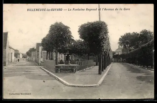 AK Villeneuve-la-Guyard, La Fontaine Regnoul l'Avenure de lo Gare