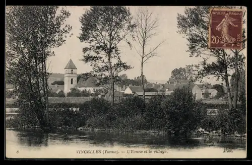 AK Vincelles, L`Yonne et le Village, L`Eglise