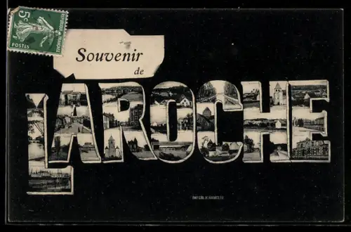 AK Laroche-Saint-Cydroine, Souvenir, Vues locales dans le lettrage