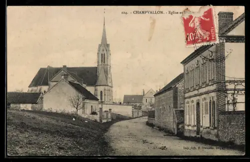 AK Champvallon, Eglise, La Grande Rue