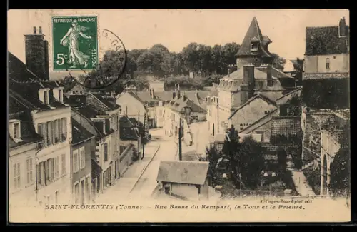 AK Saint-Florentin, Rue Basse du Rempart, la Tour et le Prieure