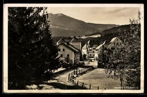 AK Bayer. Eisenstein, Ortspartie mit Gasthof und dem Arber