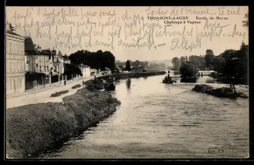 AK Thorigny-Lagny, Bords de Marne, Chaloupe à Vapeur