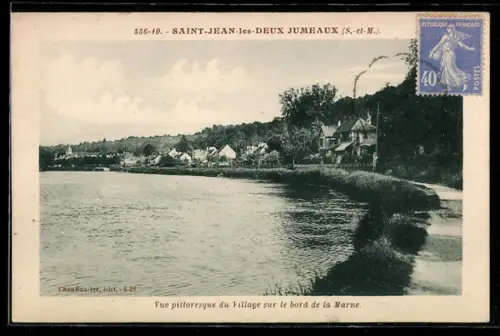 AK Saint-Jean-les-Deux-Jumeaux, Vue pittoresque du Village sur le bord de la Marne